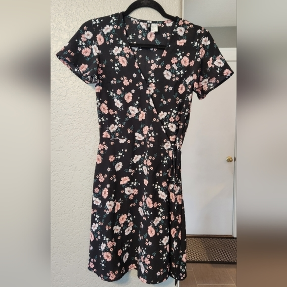 Divided Floral Wrap Dress, Size 2